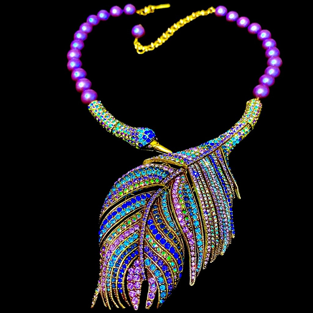Heidi Daus "Swan Feather" Beaded Crystal Swan Necklace